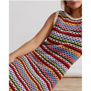 NWT Kitri Crochet Bunty Maxi Dress Striped Sleeveless Scallop Trim Sz L